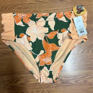 Floral High-Waisted Bikini Bottom - Green and Orange